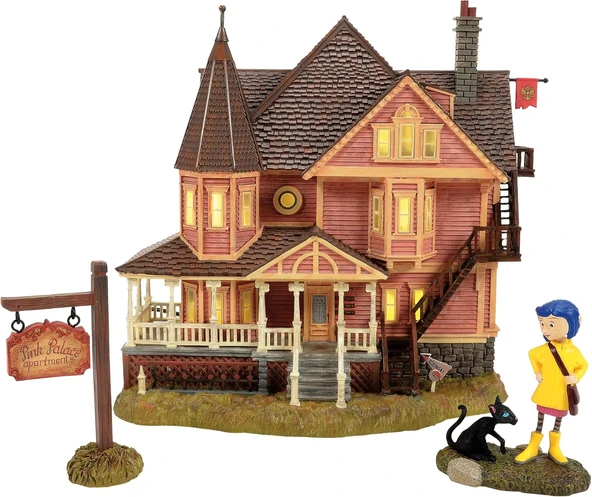 Department 56 Fright Avenue Village Coraline The Pink Palace Apartments Aydınlatmalı Bina Heykelcik Seti, 20 Cm, Çok Renkli ürün görseli 1