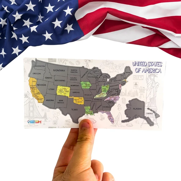 Amerika Gez - Kazı Haritası Magnetli | Gezdiğin Yerleri Kazı | Interaktif Seyahat Haritası | Hediye Seçeneği | 50 Eyalet – Dolap Üzeri Magnet Harita ürün görseli 1