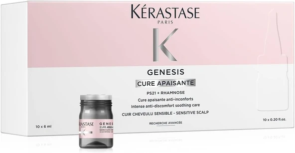 Kérastase Genesis Apaisant Cure, Yatıştırıcı Yoğun Kür, Hassas Saç Derisini Rahatlatır, Kaşıntı, Tahriş Iltihapları Rahatlatır, Anında Etki, Dış Etkilere Karşı Korur, 10 X 6 Ml ürün görseli 1