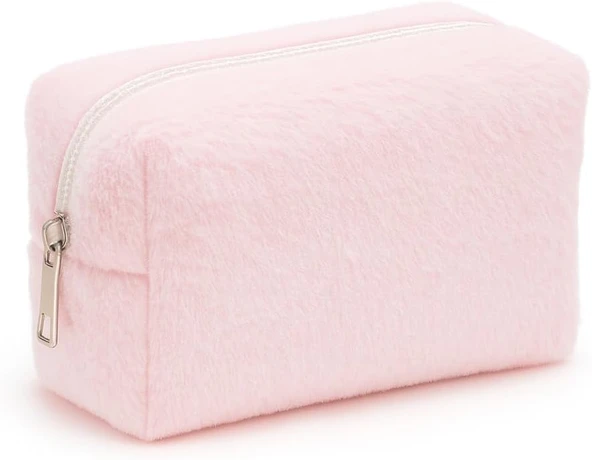 Peluş Yumuşacık Makyaj Çantası - Kozmetik Organizeri (Pembe) ürün görseli 1