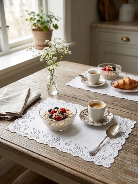 Mucit Home 50 Adet Dikdörtgen Dantel Görünümlü Kağıt Supla 40*30 cm Tatlı Yemek Servis Supla ürün görseli 1