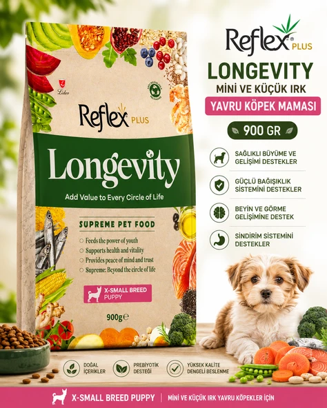 Reflex Plus Longevity Mini ve Küçük Irk Yavru Köpek Maması 900 Gr ürün görseli 1