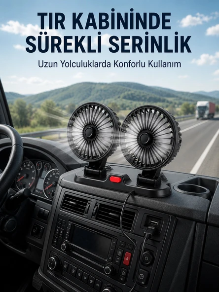 Çift Başlıklı Araç İçi USB Vantilatör Soğutucu Fan ürün görseli 1