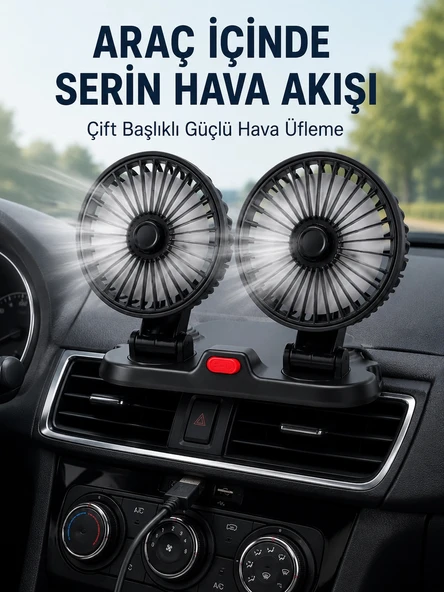 Ayarlanabilir Çift Başlıklı Sessiz Araç İçi Vantilatör ürün görseli 1
