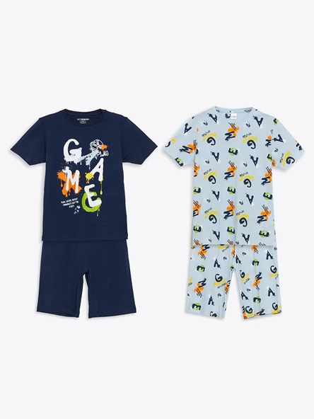 LCW Kids Lacivert Bisiklet Yaka Erkek Çocuk Şortlu Pijama Takımı 2'li ürün görseli 1