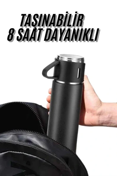 Termos Seti 3'lü Bardak Seti Isı Dayanıklı Siyah Paslanmaz Çelik Vakumlu ürün görseli 1