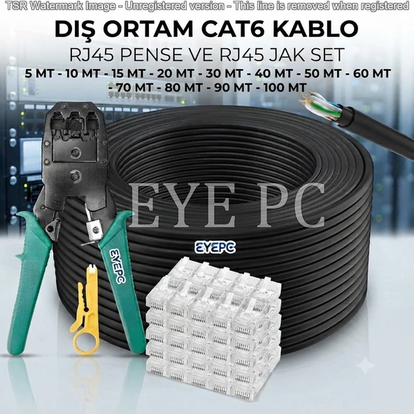 10 METRE DIŞ ORTAM CAT6 İNTERNET KABLOSU RJ45 PENSE VE 30 ADET RJ45 KONNEKTÖR SET MODEM PC TV ürün görseli 1
