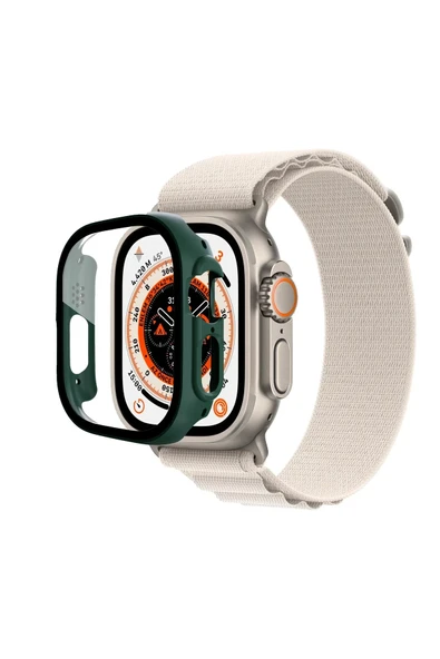 Uray store Apple Watch Ultra 49mm Desert Camlı Kasa Ekran Koruyucu - Koyu Yeşil ürün görseli 1