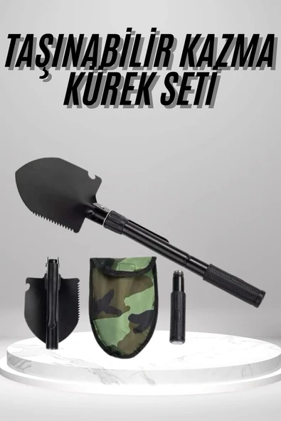 Pusulalı Katlanabilen Portatif Çantalı Mini Kazma Kürek Seti ürün görseli 1