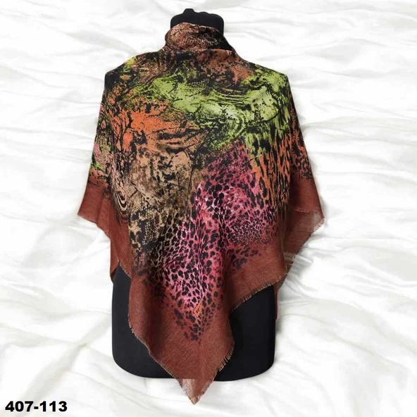 Soft İpek Desenli Flamlı Kotton Eşarp 407-113 ürün görseli 1