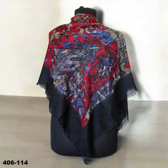 Soft İpek Desenli Flamlı Kotton Eşarp 406-114 ürün görseli 1