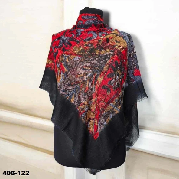 Soft İpek Desenli Flamlı Kotton Eşarp 406-122 ürün görseli 1