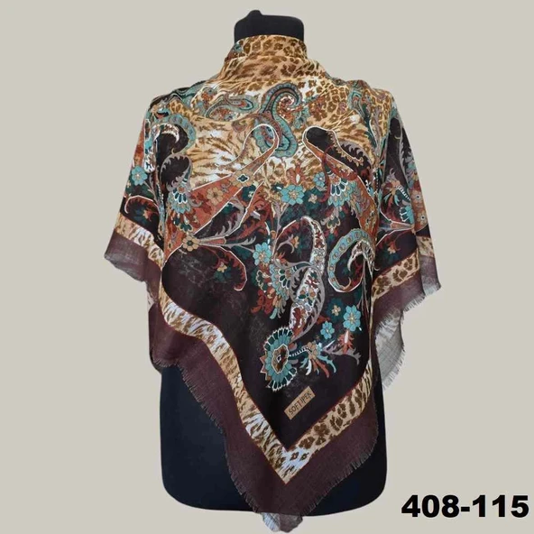 Soft İpek Etnik Desenli Flamlı Kotton Eşarp 408-115 ürün görseli 1