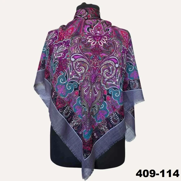Soft İpek Etnik Desenli Flamlı Kotton Eşarp 409-114 ürün görseli 1