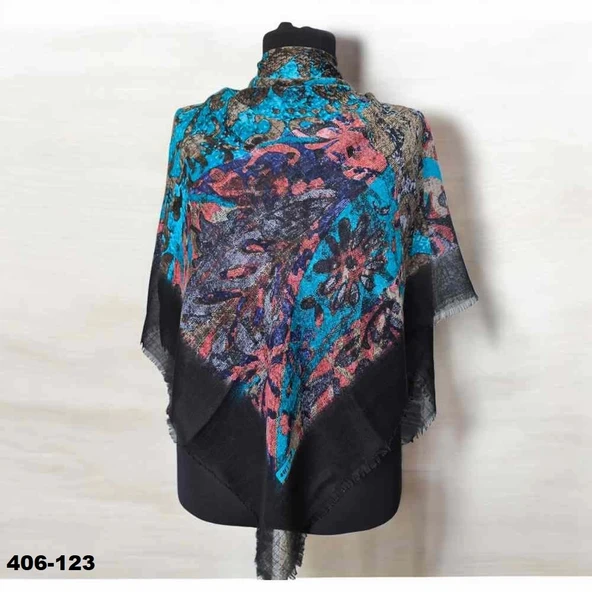 Soft İpek Desenli Flamlı Kotton Eşarp 406-123 ürün görseli 1