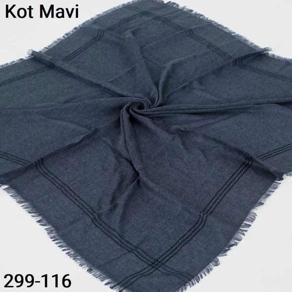 Soft İpek Sim Şeritli Balık Sırtı Pamuk Eşarp (kot mavi) 299-116 ürün görseli 1