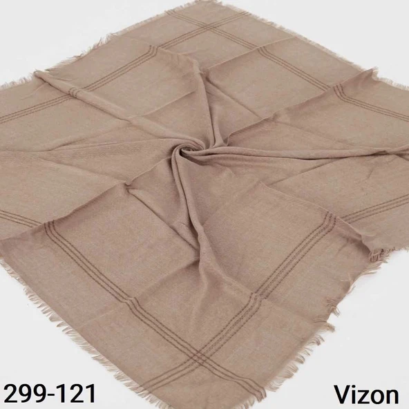 Soft İpek Sim Şeritli Balık Sırtı Pamuk Eşarp (vizon) 299-121 ürün görseli 1
