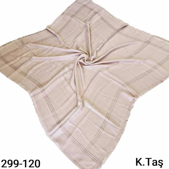 Soft İpek Sim Şeritli Balık Sırtı Pamuk Eşarp (taş) 299-120 ürün görseli 1