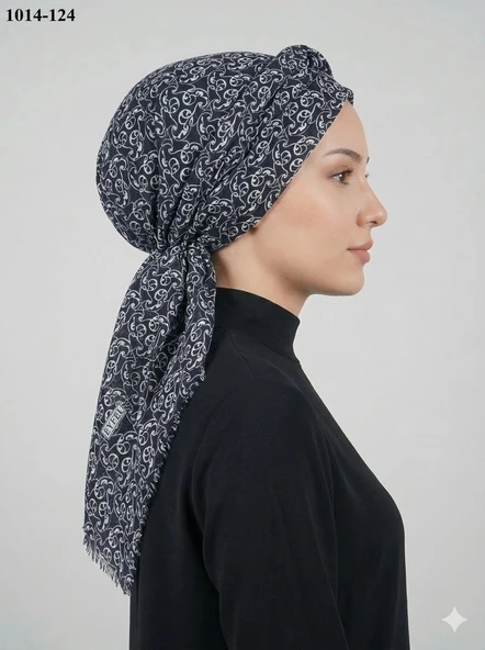 Eyfel Desenli Dimi Pamuk Eşarp (Siyah - Beyaz Serisi) 1014-124 ürün görseli 1