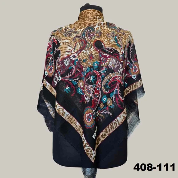Soft İpek Etnik Desenli Flamlı Kotton Eşarp 408-111 ürün görseli 1