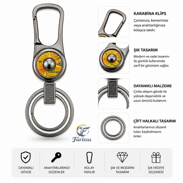 Metal Anahtarlık Klipsi Çift Halkalı Şık Tasarım Dayanıklı Anahtar Tutucu 10 cm ürün görseli 1