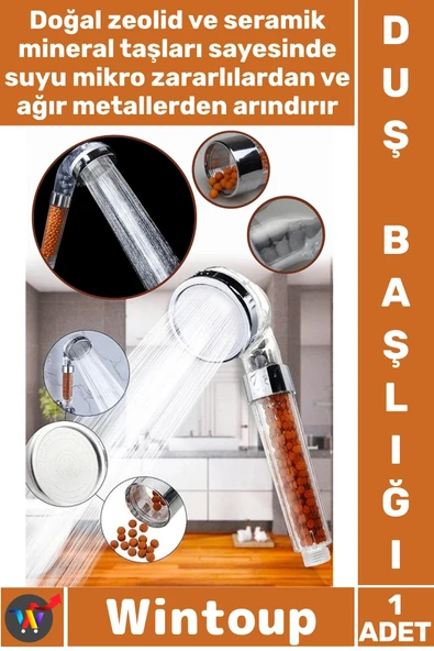#DuşBaşlığı Zeolid Seramik Mineral Doğal Taş Cilt Boncuklu Su Tasarruflu Kireç Önleyici Duş Başlığı ürün görseli 1