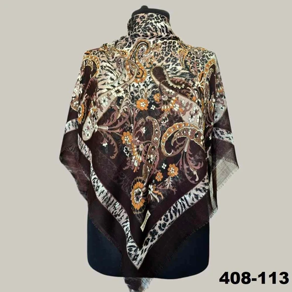 Soft İpek Etnik Desenli Flamlı Kotton Eşarp 408-113 ürün görseli 1