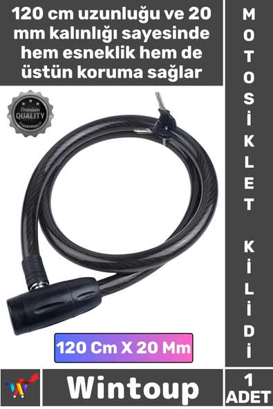 #Kilit Sağlam Halat Yüksek Güvenlikli 2 Anahtarlı Motor Tam Koruma 120 Cm 20 Mm Motosiklet Kilidi ürün görseli 1