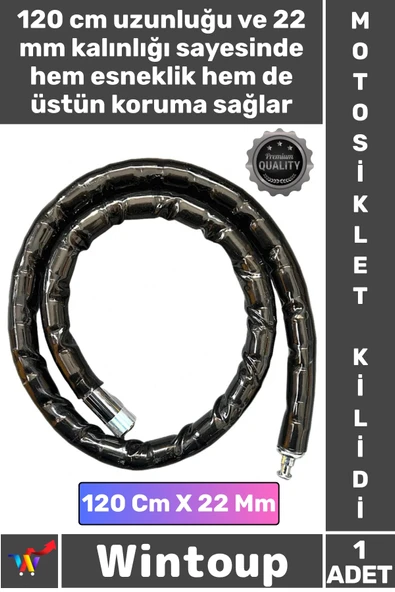 #Kilit Çelik Zırhlı Güvenli Anahtarlı Körüklü Kalın Şık Siyah Boy 120 Cm Çap 22 Mm Motosiklet Kilidi ürün görseli 1
