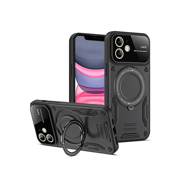 İphone 11 Kılıf Joy Lens Standlı Kapak - Siyah ürün görseli 1