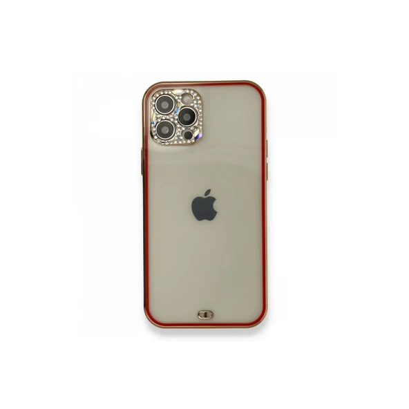 İphone 12 Pro Kılıf Liva Taşlı Silikon - Kırmızı ürün görseli 1