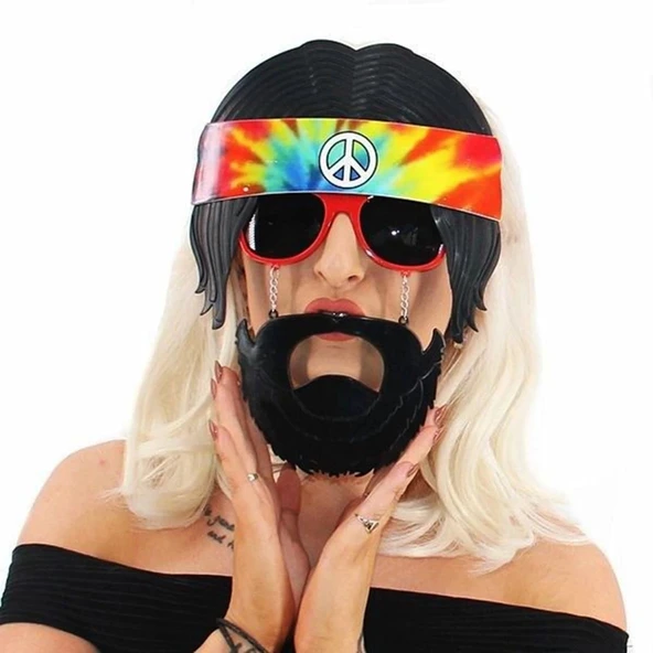 Siyah Saçlı Bandana Tasarımlı Hippi Parti Gözlüğü 26x18 Cm ürün görseli 1