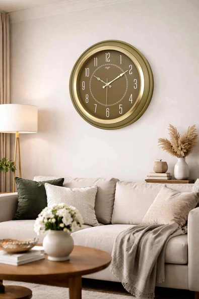 Galaxy Dekoratif Yeşil Kasa Gold Çerçeve 44.5 cm Duvar Saati ürün görseli 1