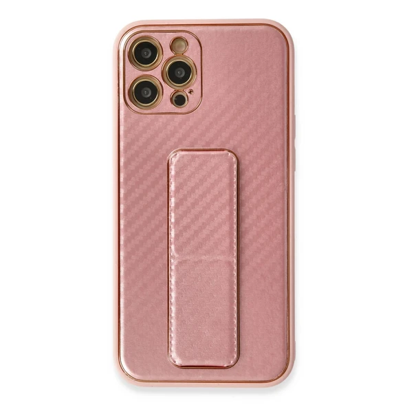 İphone 12 Pro Kılıf Coco Karbon Standlı Kapak - Pembe ürün görseli 1