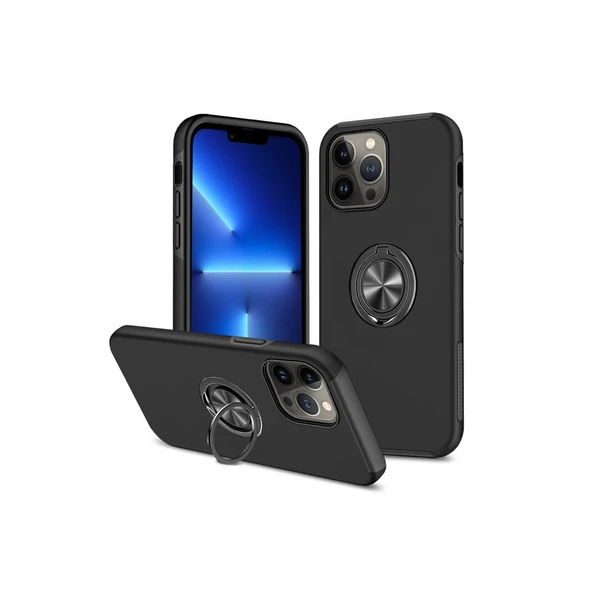 İphone 13 Pro Kılıf Elit Yüzüklü Kapak - Siyah ürün görseli 1