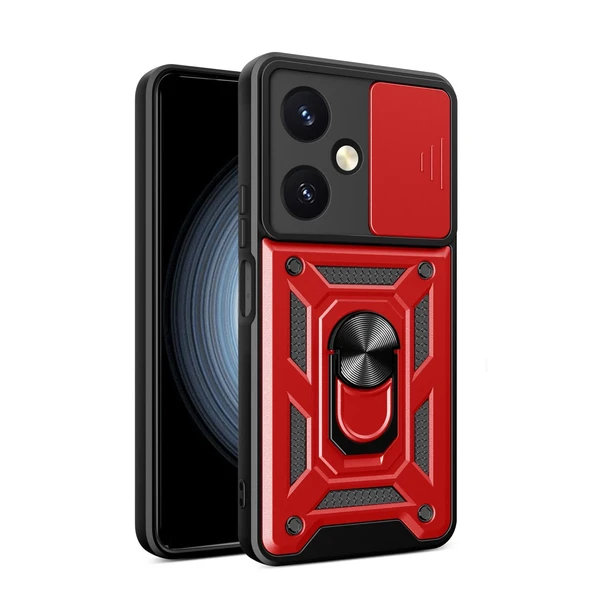Vivo Y27 Kılıf Pars Lens Yüzüklü Silikon - Kırmızı ürün görseli 1
