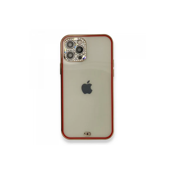 İphone 12 Pro Kılıf Liva Taşlı Silikon - Kırmızı ürün görseli 1