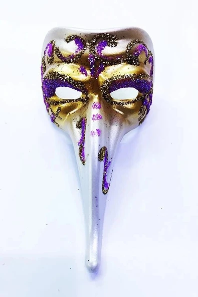Fuşya Renk İşlemeli Seramik Malzemeden İmal Venedik Uzun Maske Magnet ürün görseli 1