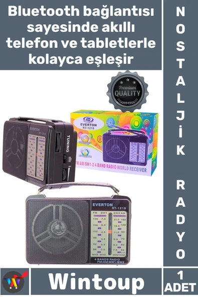 #Radyo Retro Özel Tasarım Şarjlı Bluetooth USB SD Destekli Taşınabilir Şık Manuel Nostalji Fm Radyo ürün görseli 1