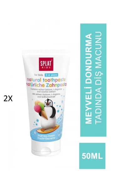 Splat Kids Natural Toothpaste Meyveli Dondurma Tadında 2-6 Yaş Diş Macunu 50ml ( 2 ADET ) ürün görseli 1