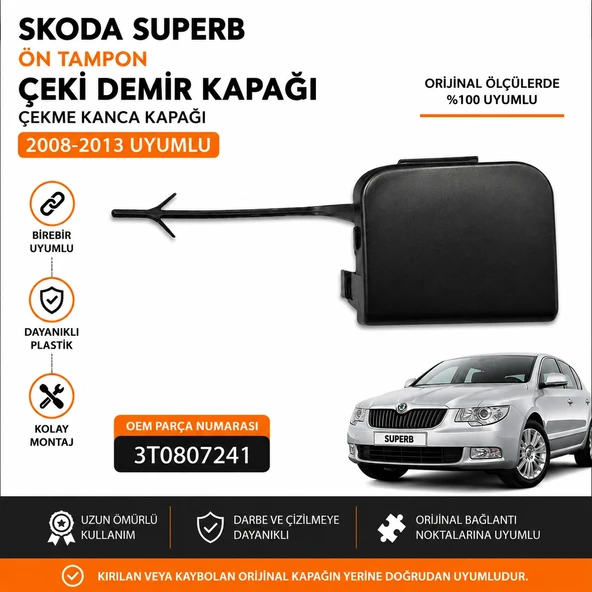 3T0807241 Skoda Superb Ön Tampon Çeki Demir Kapağı Çekme Kanca Kapağı 2008-2013 Uyumlu ürün görseli 1