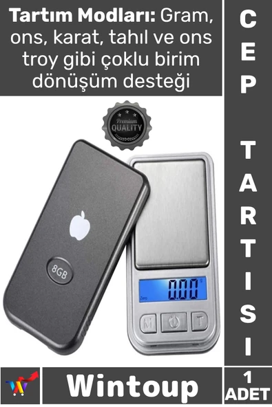 #Tartı Dijital Şık Mini Ipod Görünümlü Hassas Cep Terazisi Tartı 200 Gram Kapasite 0.01 Hassasiyet ürün görseli 1