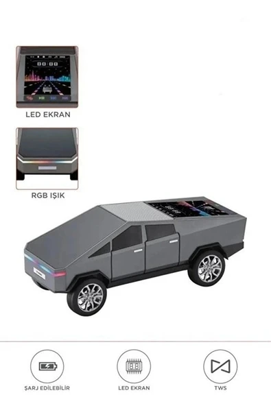 D68 Cyber Model Araba Tasarımlı Bluetooth Hoparlör 15w Güçlü Ses Rgb Led /tws/usb Gri ürün görseli 1