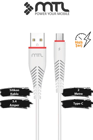 3.4A USB to Type-C 2 Metre Hızlı Şarj ve Veri Aktarım Kablosu MT2022 ürün görseli 1