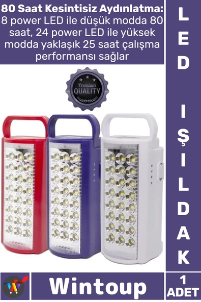 #Işıldak Şarjlı Acil Kamp 24 Büyük Ledli 80 Saat Yanan Powerbank Özellikli Akülü Şık Led Işıldak ürün görseli 1