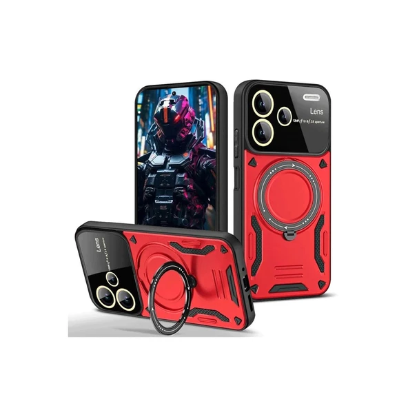 Xiaomi Redmi Note 13 Pro Plus Joy Lens Standlı Kapak - Kırmızı ürün görseli 1