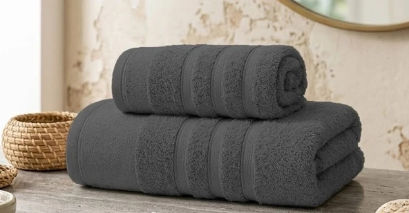 Ayla Antrasit Ultra Emici Hızlı Kuruyan %100 Pamuklu Spa Konforu Banyo Havlu Seti ürün görseli 1