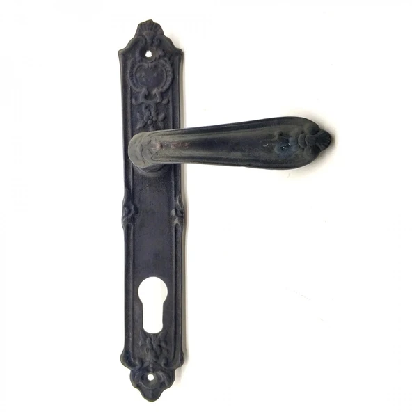 Antika Tarz Dekoratif Pirinç Çiçekli Oda Kapı Kolu - 240x40 Mm, Oksit ürün görseli 1