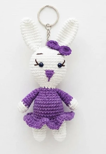 Maskot Uzun Kulak Tavşan Amigurumi Organik Anahtarlık Oyuncak ürün görseli 1