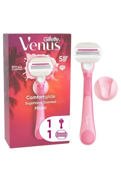Gillette Venus ComfortGlide Sugarberry Kokulu Miami Kadın 5 Bıçaklı Tıraş Makinesi ürün görseli 1